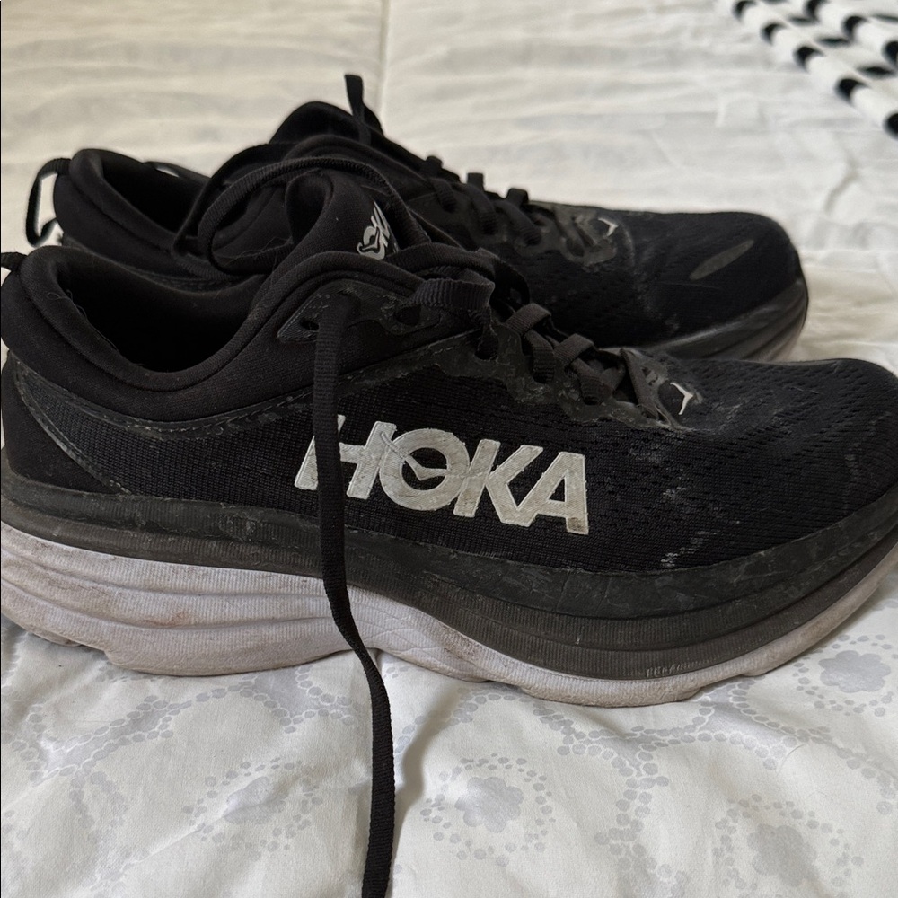 Hoka Black and White Athletic Running Shoes